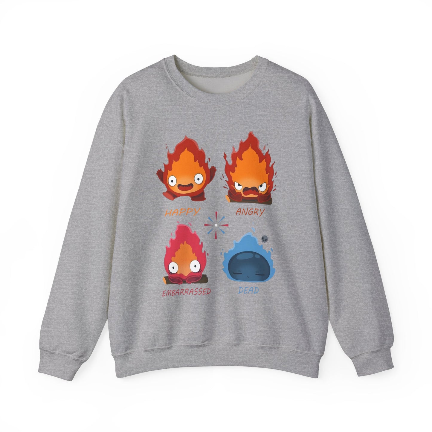 Calcifer Funny Faces Sweatshirt – 100% Cotton Howl’s Moving Castle Pullover for Studio Ghibli Fans