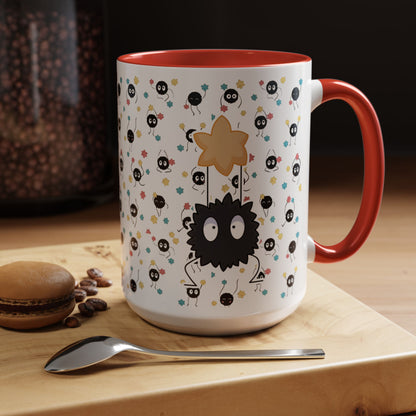Soot Sprites Accent Mug – Studio Ghibli Color Handle Cup – 11oz & 15oz Ceramic Anime Gift