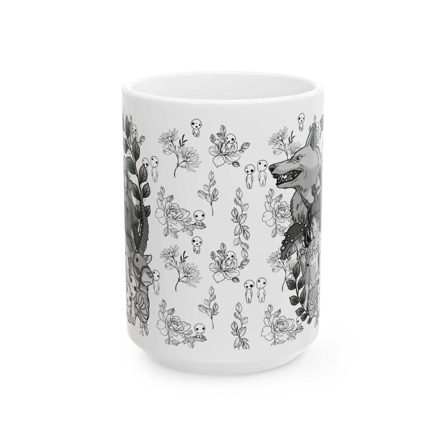 Princess Mononoke Black and White Mug – Studio Ghibli Ceramic Coffee Cup – 11oz & 15oz Anime Gift for Ghibli Fans