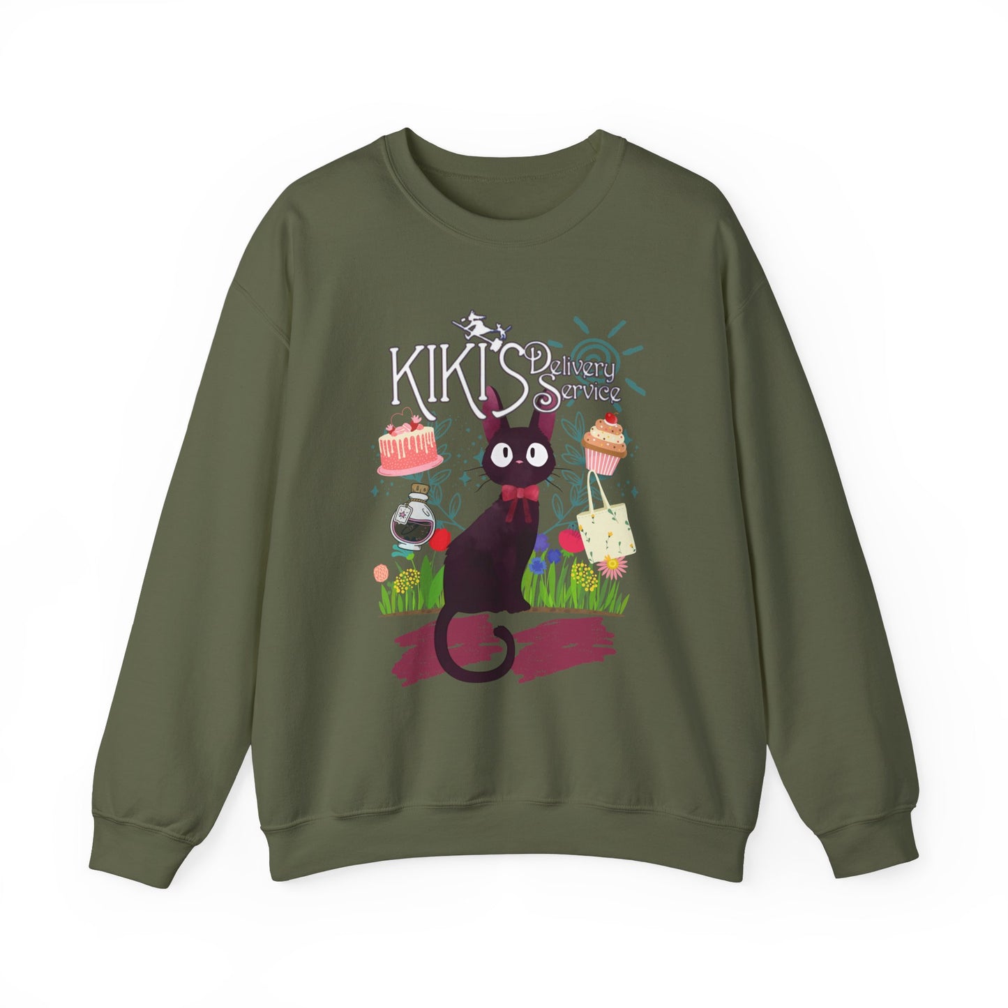 Jiji Collage Studio Ghibli Sweatshirt – Cozy 100% Cotton Anime Pullover Featuring Kiki’s Cat