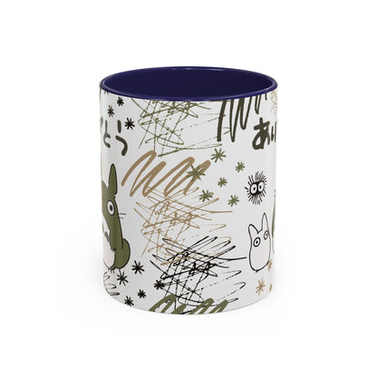 Totoro Sketch Accent Mug – Studio Ghibli Coffee Cup with Colored Handle – 11oz & 15oz Cute Anime Mug