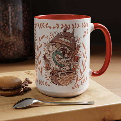 Totoro Matryoshka Accent Mug – 11oz & 15oz Studio Ghibli Inspired Coffee Cup with Color Handle