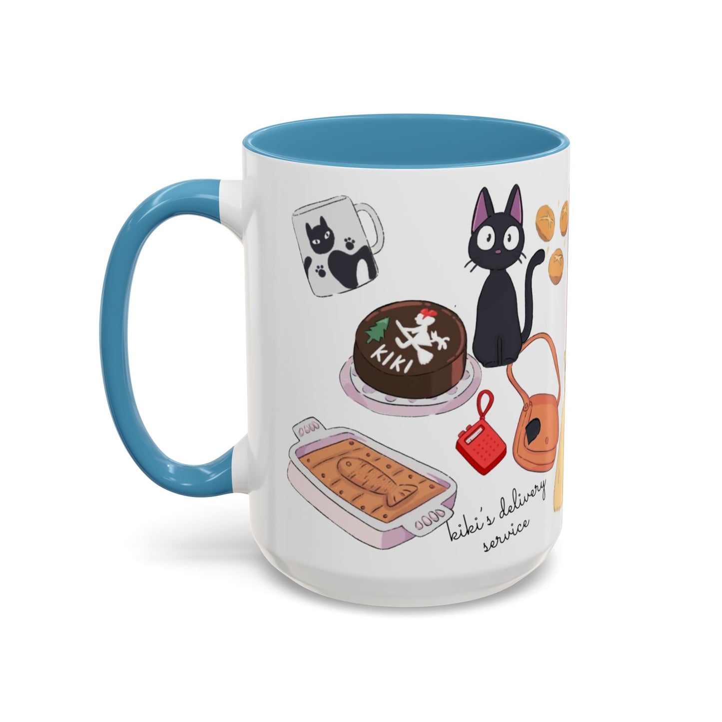 Jiji Funny Accent Mug – Kiki’s Delivery Service Color Handle Cup 11oz & 15oz – Cute Ghibli Cat Anime Gift