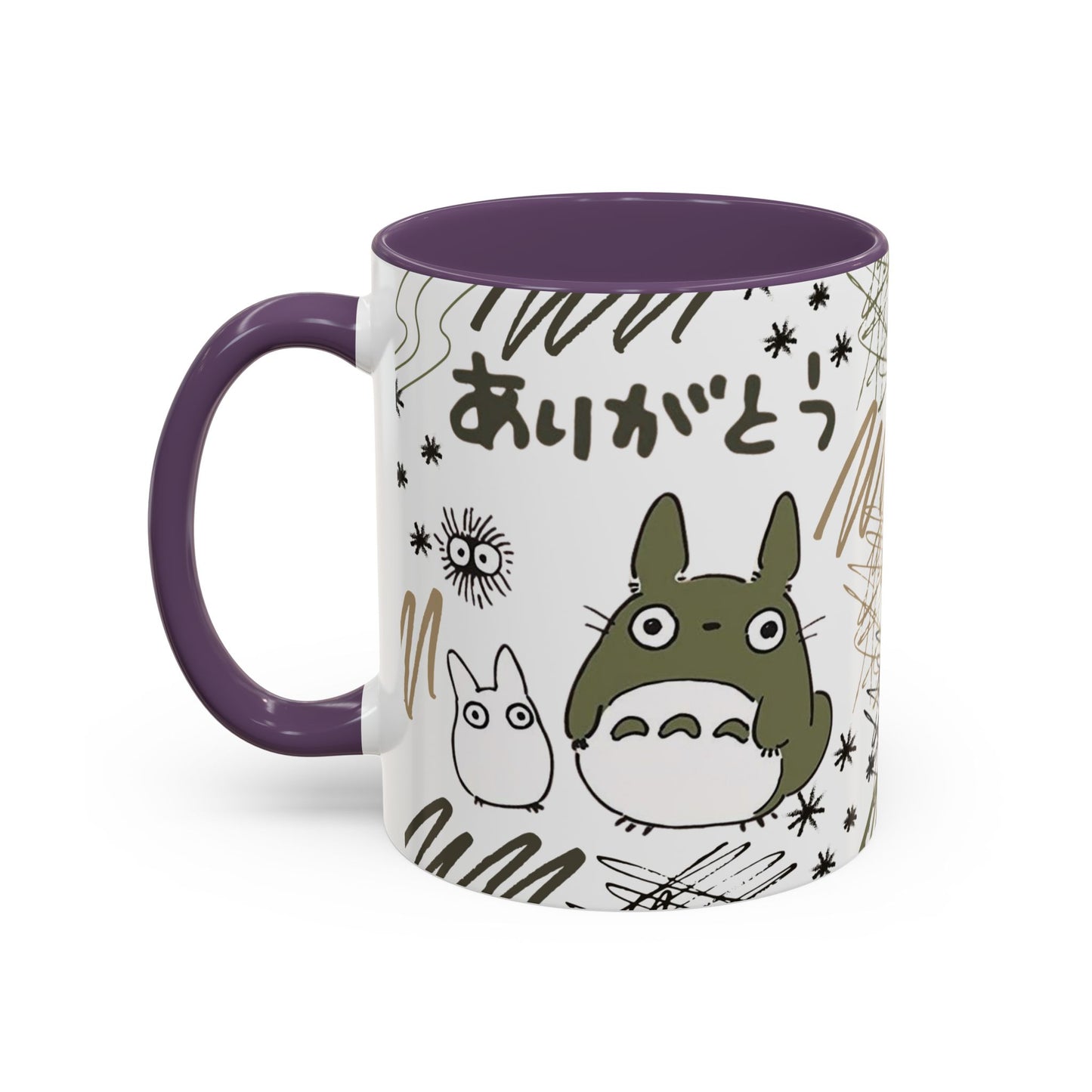 Totoro Sketch Accent Mug – Studio Ghibli Coffee Cup with Colored Handle – 11oz & 15oz Cute Anime Mug