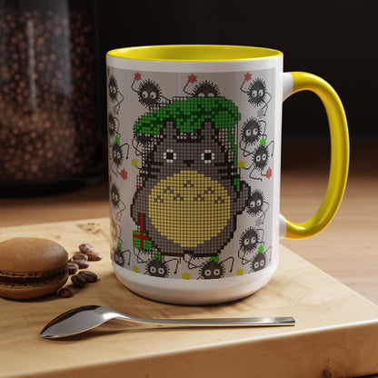 Totoro & Soot Sprites Accent Mug – Color Handle Studio Ghibli Cup – 11oz & 15oz Ceramic Anime Coffee Gift