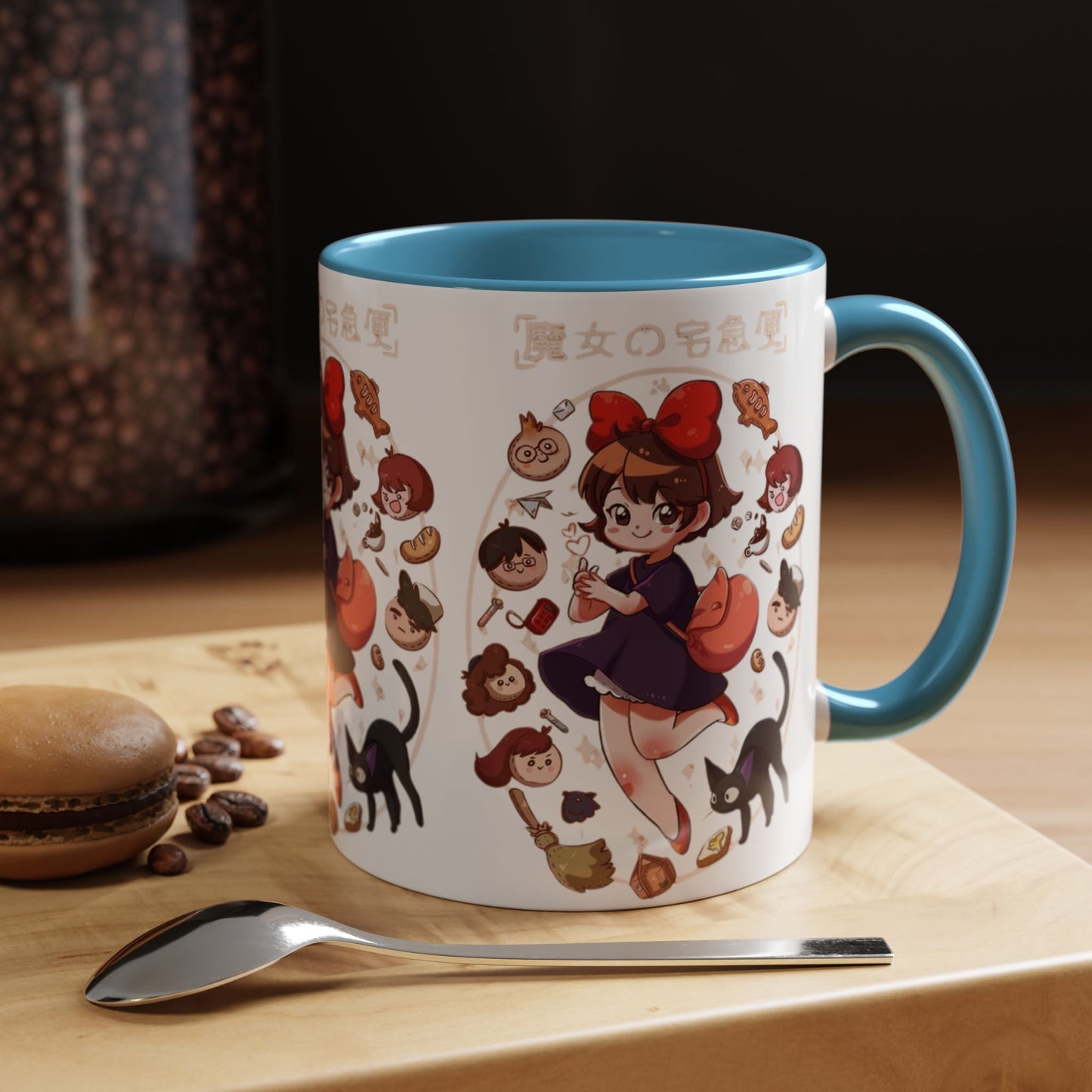 Kiki’s Delivery Service Accent Mug – Stained Glass Anime Cup 11oz & 15oz – Ghibli Inspired Color Handle Mug