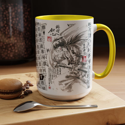 Rurouni Kenshin Kanji Accent Mug – Samurai Anime Color Handle Cup 11oz & 15oz – Japanese Sword Art Gift
