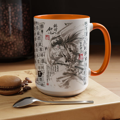 Rurouni Kenshin Kanji Accent Mug – Samurai Anime Color Handle Cup 11oz & 15oz – Japanese Sword Art Gift