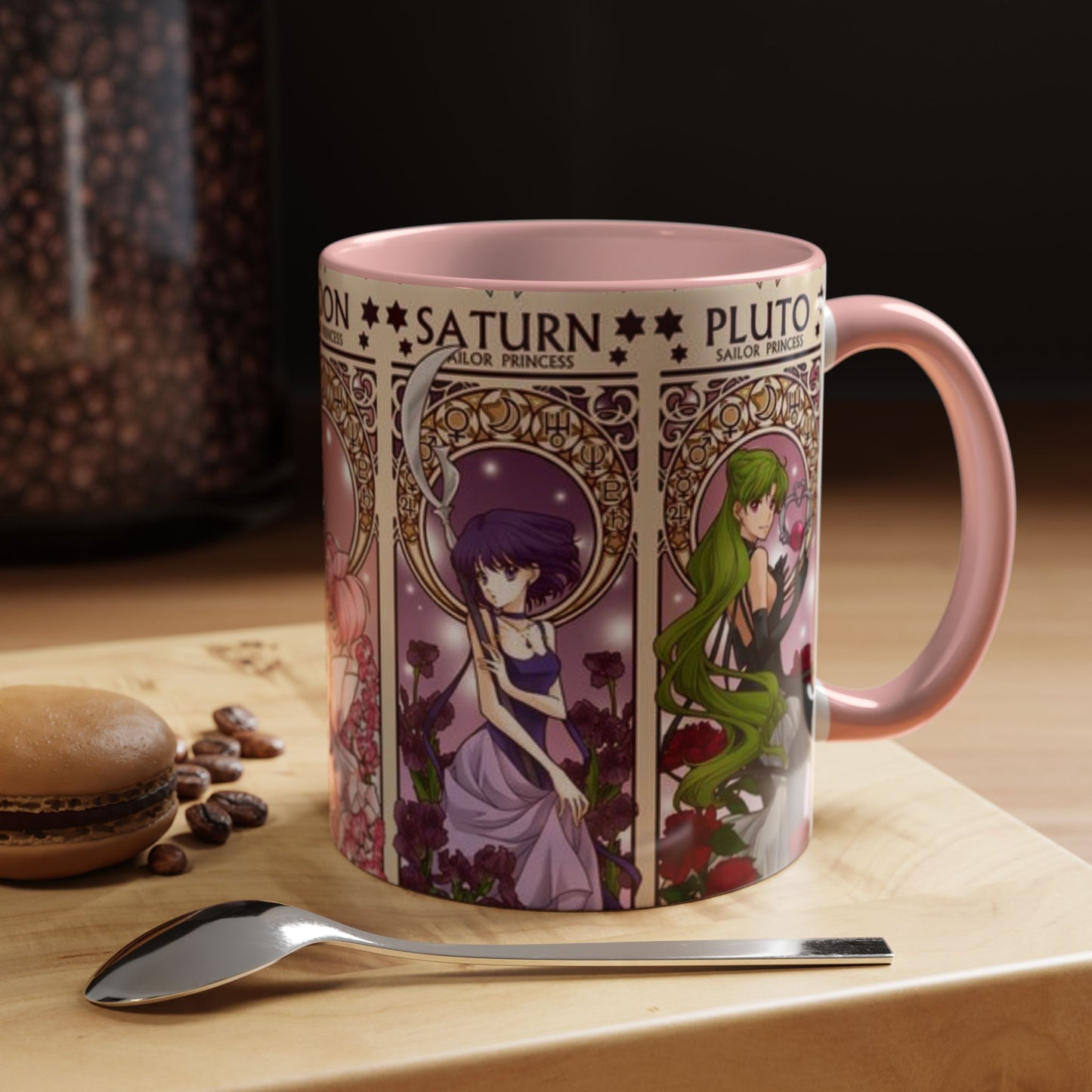 Sailor Moon Outer Guardians Accent Mug – Uranus Neptune Pluto Saturn – Color Handle Anime Cup 11oz 15oz