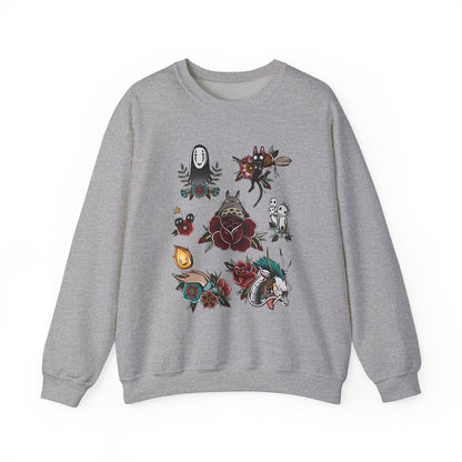 Studio Ghibli Characters Sweatshirt – 100% Cotton Anime Crewneck Featuring Iconic Ghibli Heroes