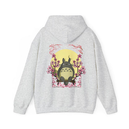 Totoro Sakura Moon Back Print Hoodie – 100% Cotton Studio Ghibli-Inspired Cherry Blossom Pullover