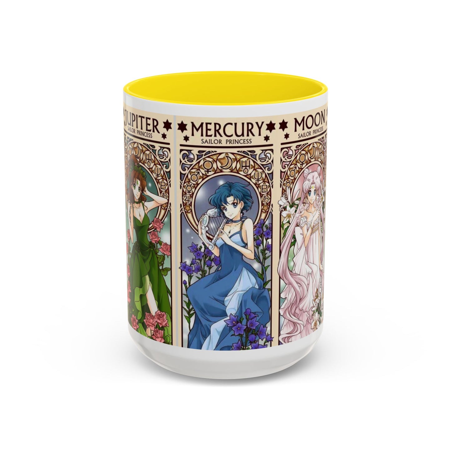Sailor Moon Inner Guardians Accent Mug – Color Handle Anime Cup 11oz & 15oz – Magical Girl Coffee Gift
