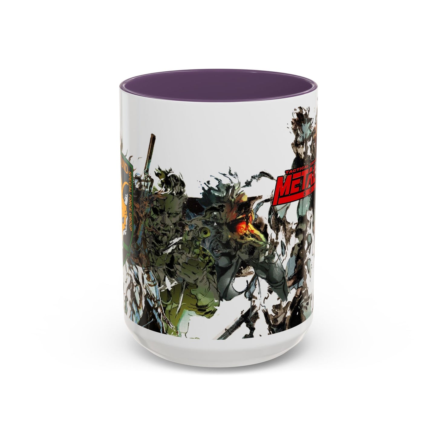 Metal Gear Fox Hound Accent Mug – 11oz & 15oz Colored Handle Coffee Cup – Tactical Gamer Gift for Fans