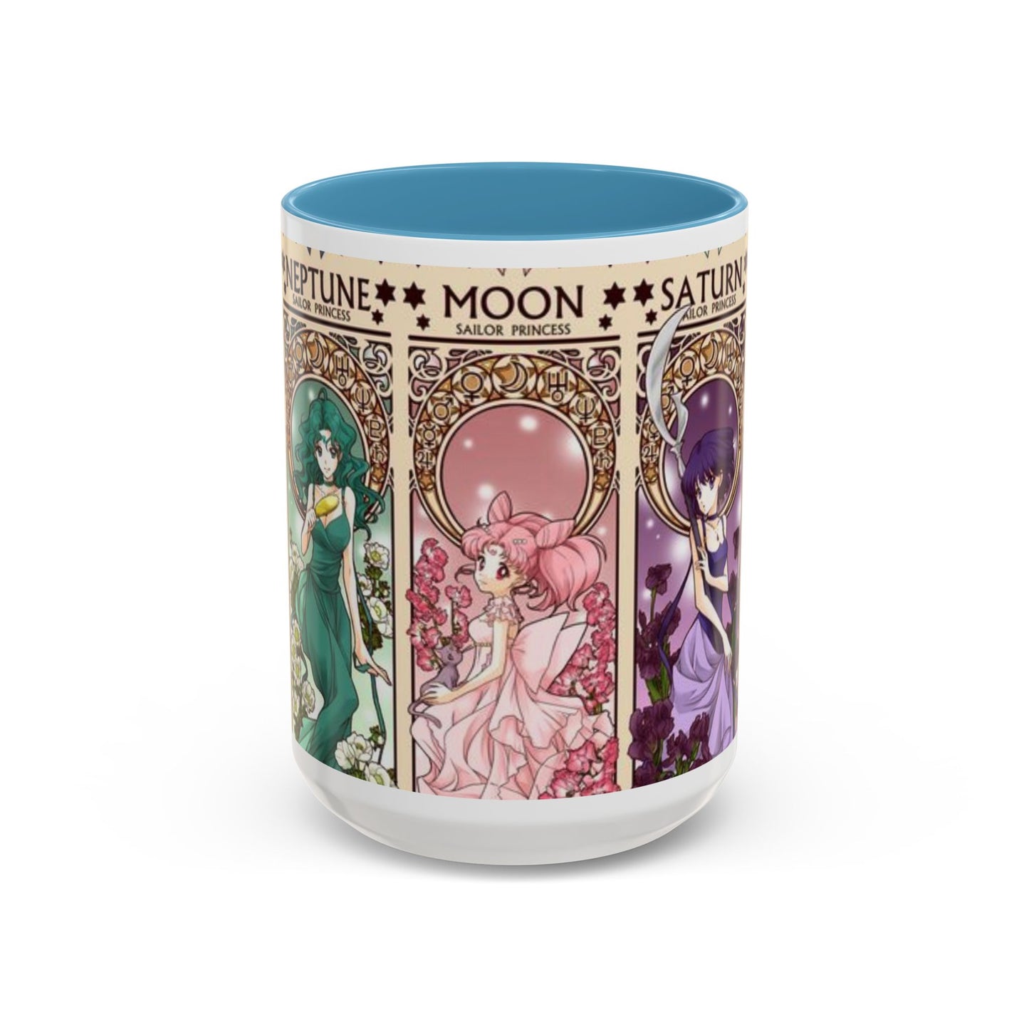 Sailor Moon Outer Guardians Accent Mug – Uranus Neptune Pluto Saturn – Color Handle Anime Cup 11oz 15oz