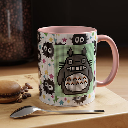My Neighbor Totoro Pixel Accent Mug – Retro Ghibli Color Handle Cup 11oz & 15oz – Cute Anime Coffee Gift
