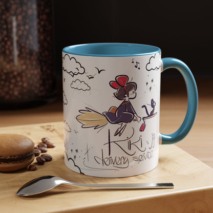 Kiki's Delivery Service Sketch Accent Mug – Studio Ghibli Ceramic Cup – 11oz & 15oz Anime Gift