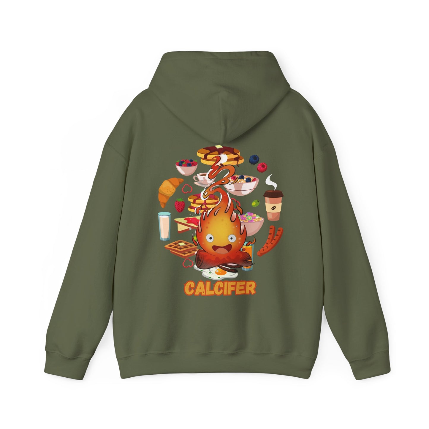 "Calcifer Breakfast Demon Hoodie – 100% Cotton, Studio Ghibli Inspired Back Print Sweatshirt"