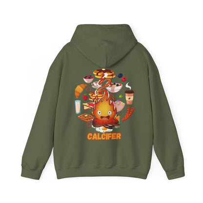 "Calcifer Breakfast Demon Hoodie – 100% Cotton, Studio Ghibli Inspired Back Print Sweatshirt"