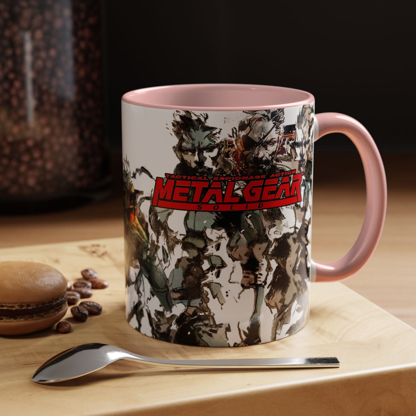 Metal Gear Fox Hound Accent Mug – 11oz & 15oz Colored Handle Coffee Cup – Tactical Gamer Gift for Fans