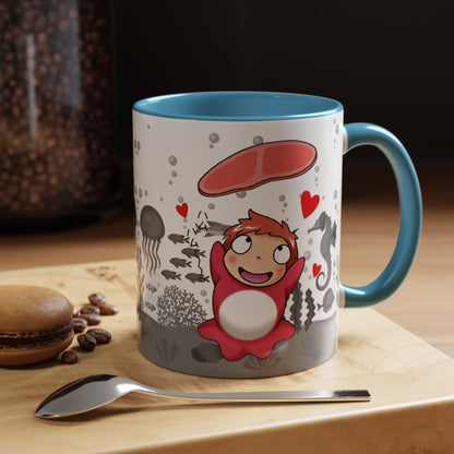 Ponyo Ham Accent Handle Mug – Studio Ghibli Coffee Cup – 11oz & 15oz Anime Gift for Fans