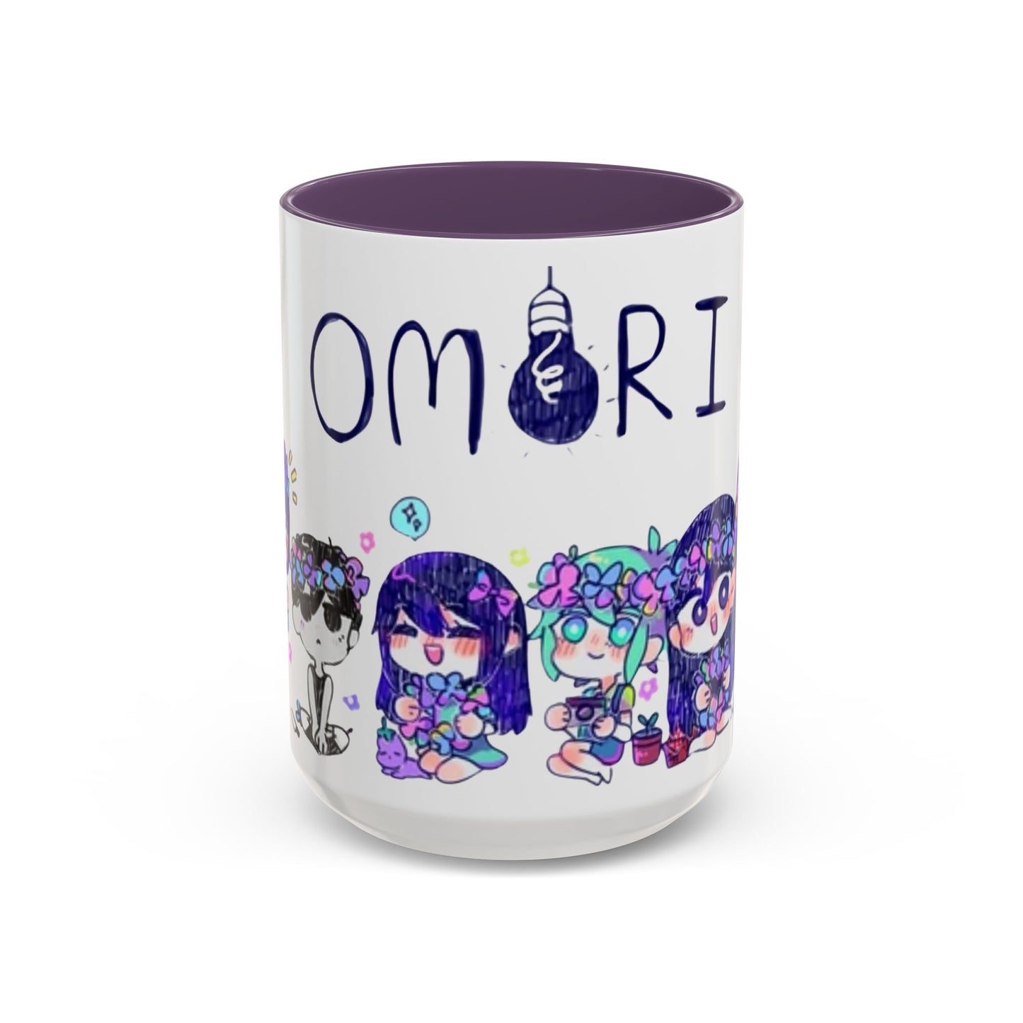 Family Omori Accent Handle Mug – 11oz & 15oz Color Handle Ceramic Cup – Cute Indie Game Gift for Omori Fans
