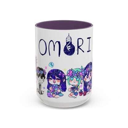 Family Omori Accent Handle Mug – 11oz & 15oz Color Handle Ceramic Cup – Cute Indie Game Gift for Omori Fans