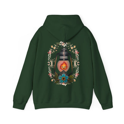 Calcifer Lamp Flowers Back Print Hoodie – 100% Cotton Studio Ghibli Inspired Sweatshirt