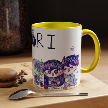 Family Omori Accent Handle Mug – 11oz & 15oz Color Handle Ceramic Cup – Cute Indie Game Gift for Omori Fans