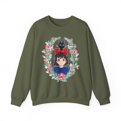 Kiki’s Delivery Service Flowers Sweatshirt – Cozy 100% Cotton Studio Ghibli Pullover for Anime Fans