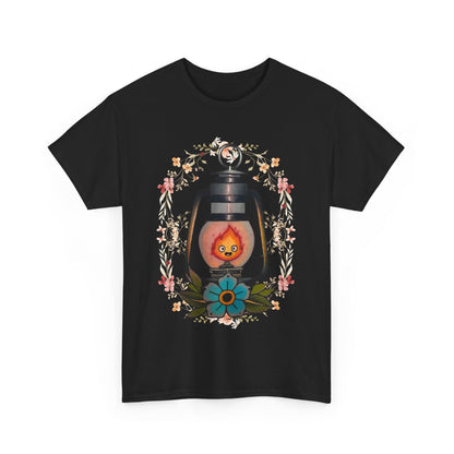 Calcifer Lamp Flowers T-Shirt – 100% Cotton Howl’s Moving Castle Inspired Tee for Anime Fans
