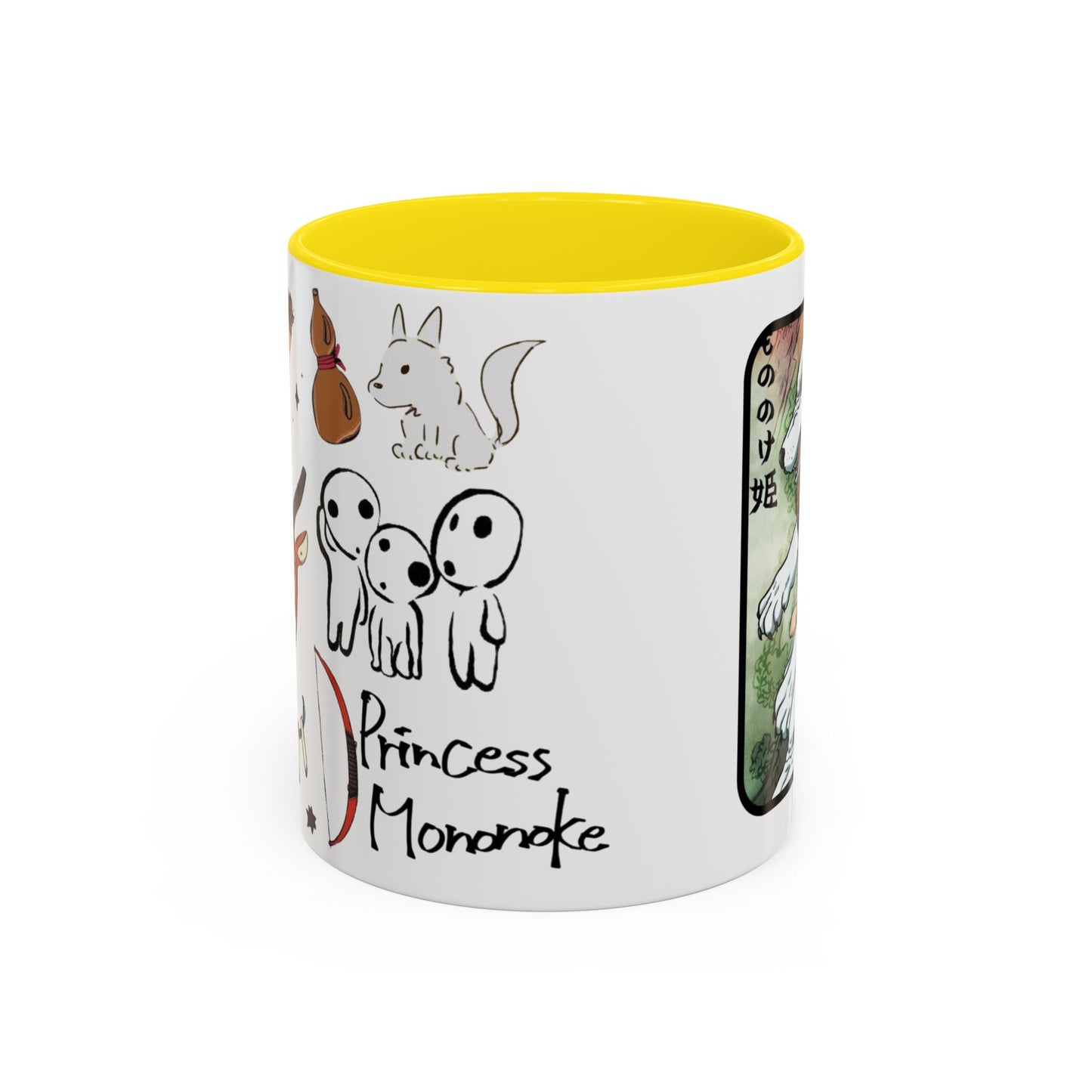 Princess Mononoke Accent Mug – Ghibli Collage Color Handle Cup 11oz & 15oz – Fantasy Anime Gift with San & Kodama