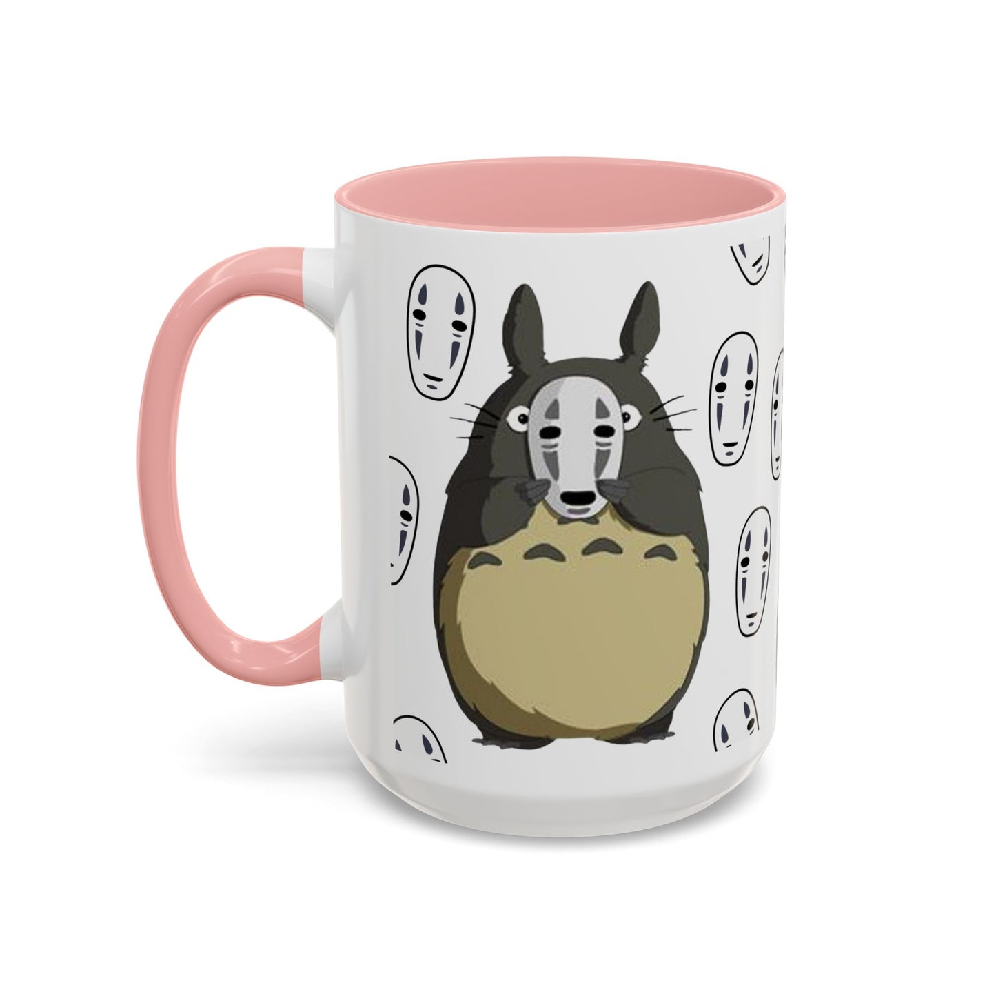 Totoro No Face Mask Accent Mug – Studio Ghibli Color Handle Cup 11oz & 15oz – Cute Anime Crossover Coffee Gift