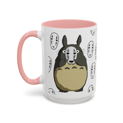 Totoro No Face Mask Accent Mug – Studio Ghibli Color Handle Cup 11oz & 15oz – Cute Anime Crossover Coffee Gift