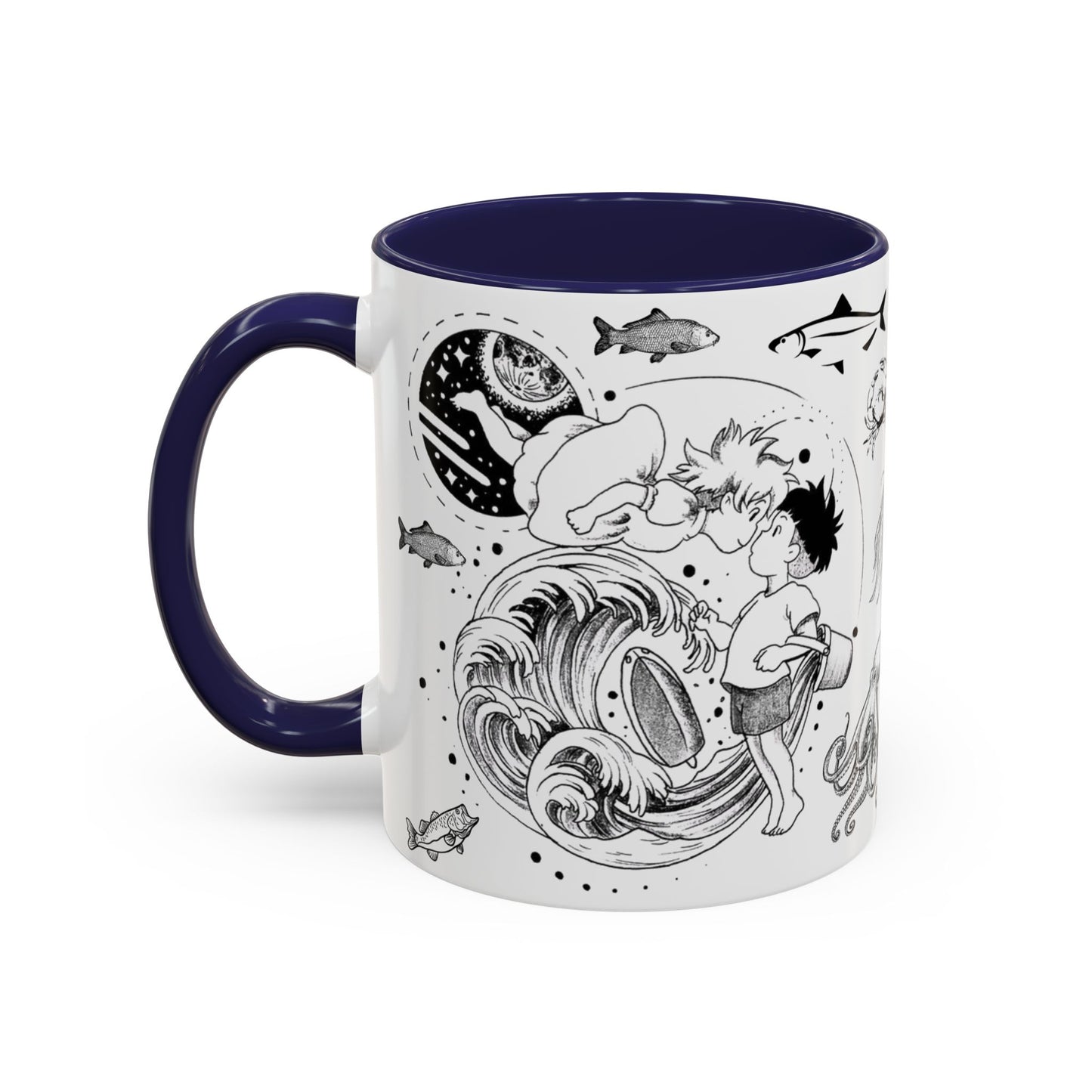 Ponyo World Sea Accent Mug – Studio Ghibli Color Handle Cup 11oz & 15oz – Ocean Anime Coffee Gift