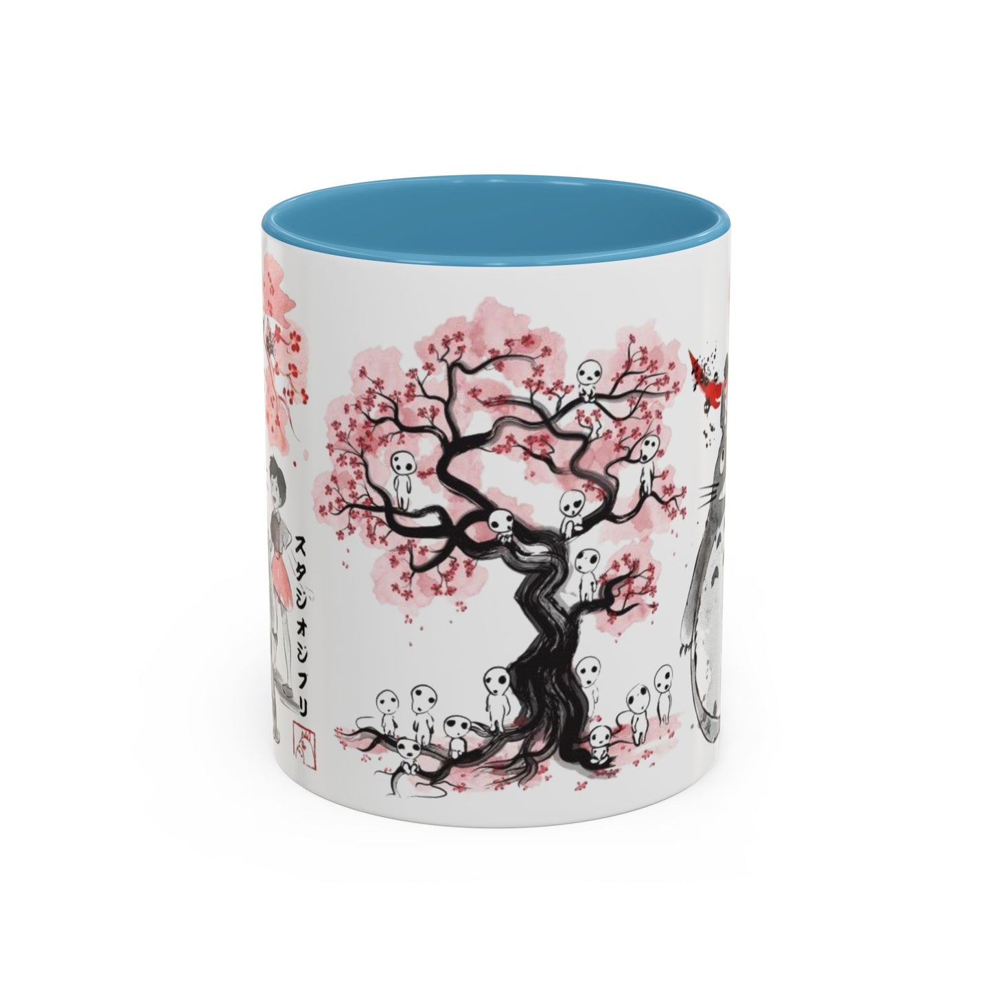 Totoro Sakura Forest Accent Mug – Color Handle Anime Cup 11oz & 15oz – Studio Ghibli Aesthetic Gift