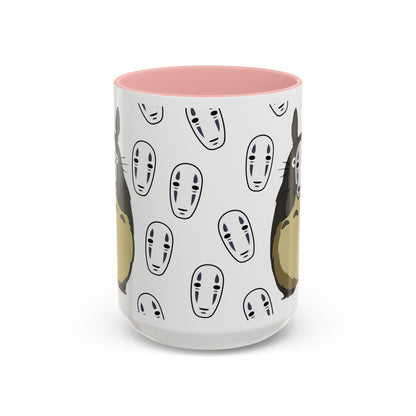 Totoro No Face Mask Accent Mug – Studio Ghibli Color Handle Cup 11oz & 15oz – Cute Anime Crossover Coffee Gift