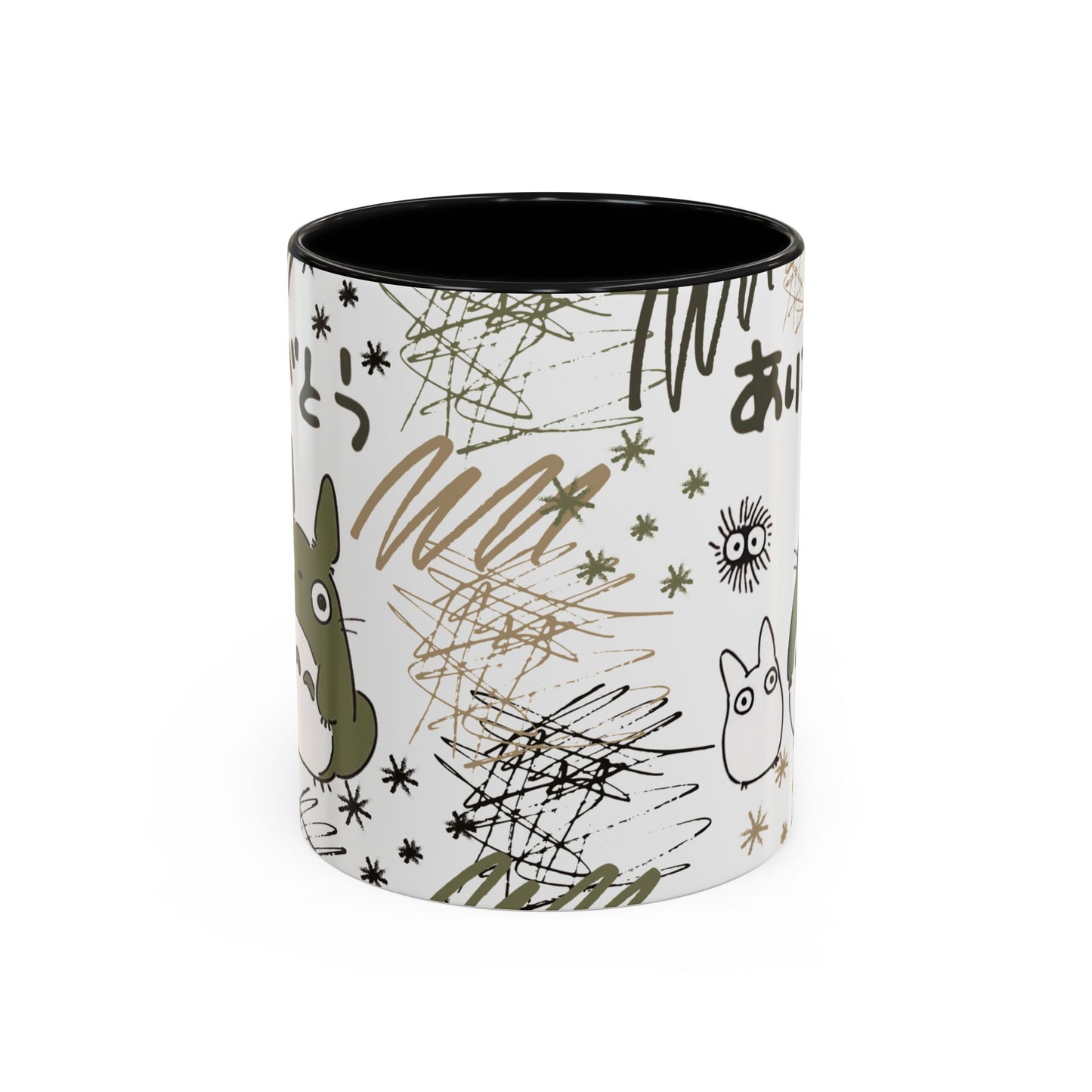 Totoro Sketch Accent Mug – Studio Ghibli Coffee Cup with Colored Handle – 11oz & 15oz Cute Anime Mug