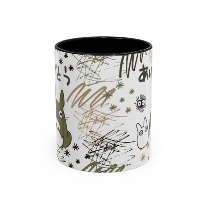 Totoro Sketch Accent Mug – Studio Ghibli Coffee Cup with Colored Handle – 11oz & 15oz Cute Anime Mug