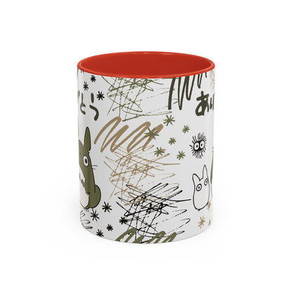 Totoro Sketch Accent Mug – Studio Ghibli Coffee Cup with Colored Handle – 11oz & 15oz Cute Anime Mug