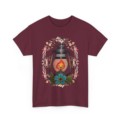 Calcifer Lamp Flowers T-Shirt – 100% Cotton Howl’s Moving Castle Inspired Tee for Anime Fans
