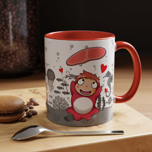 Ponyo Ham Accent Handle Mug – Studio Ghibli Coffee Cup – 11oz & 15oz Anime Gift for Fans