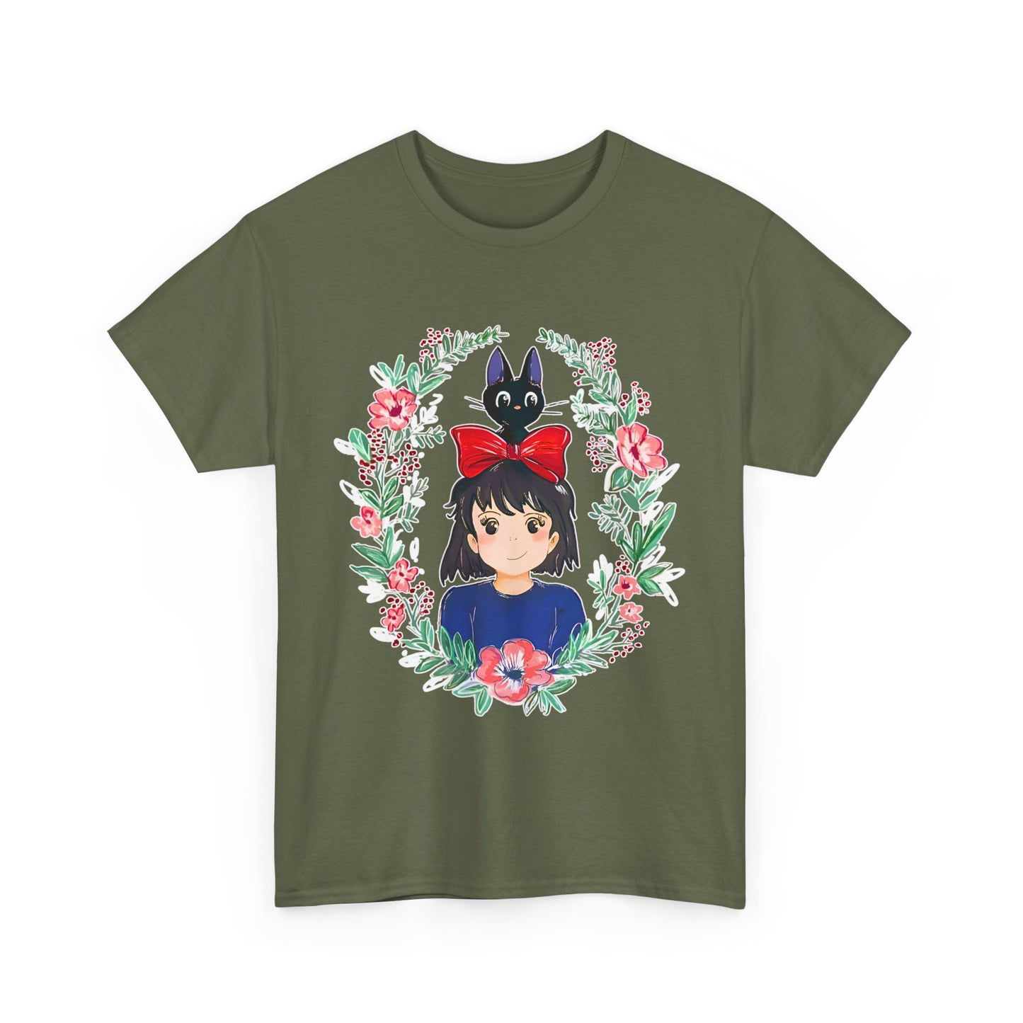 Kiki’s Delivery Service Flowers T-Shirt – 100% Cotton Studio Ghibli Inspired Tee for Anime Fans