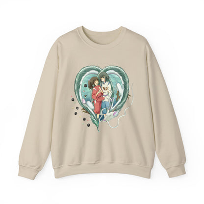 Chihiro and Haku Love Sweatshirt – 100% Cotton Spirited Away Anime Pullover for Studio Ghibli Fans