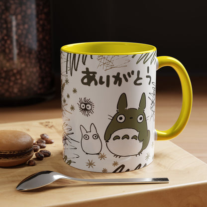 Totoro Sketch Accent Mug – Studio Ghibli Coffee Cup with Colored Handle – 11oz & 15oz Cute Anime Mug