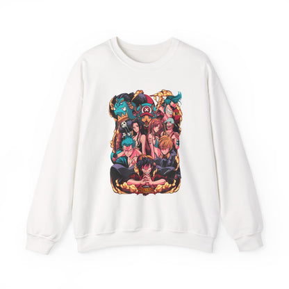 One Piece Characters Sweatshirt – 100% Cotton Anime Pullover Featuring Straw Hat Crew