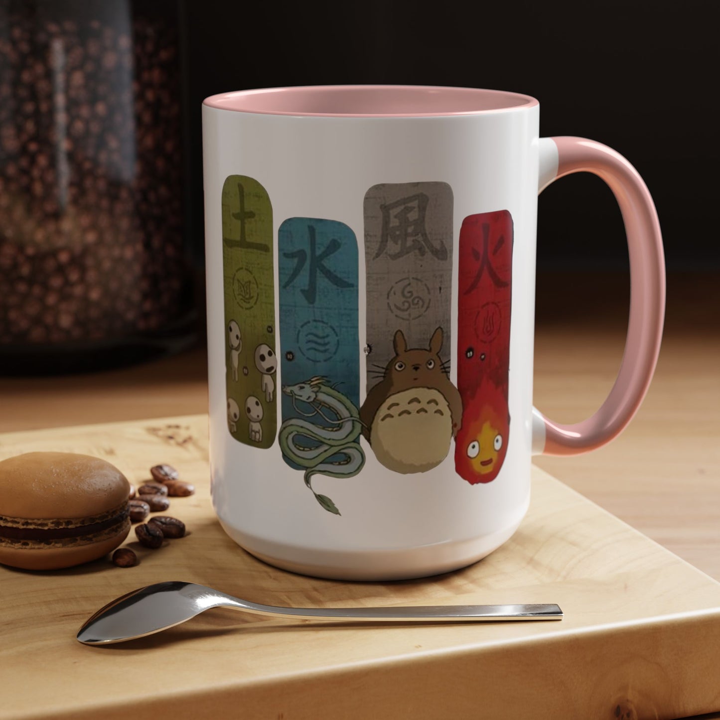 Studio Ghibli Figures Accent Mug – 11oz & 15oz Color Handle Anime Cup – Ghibli Character Coffee Mug for Fans