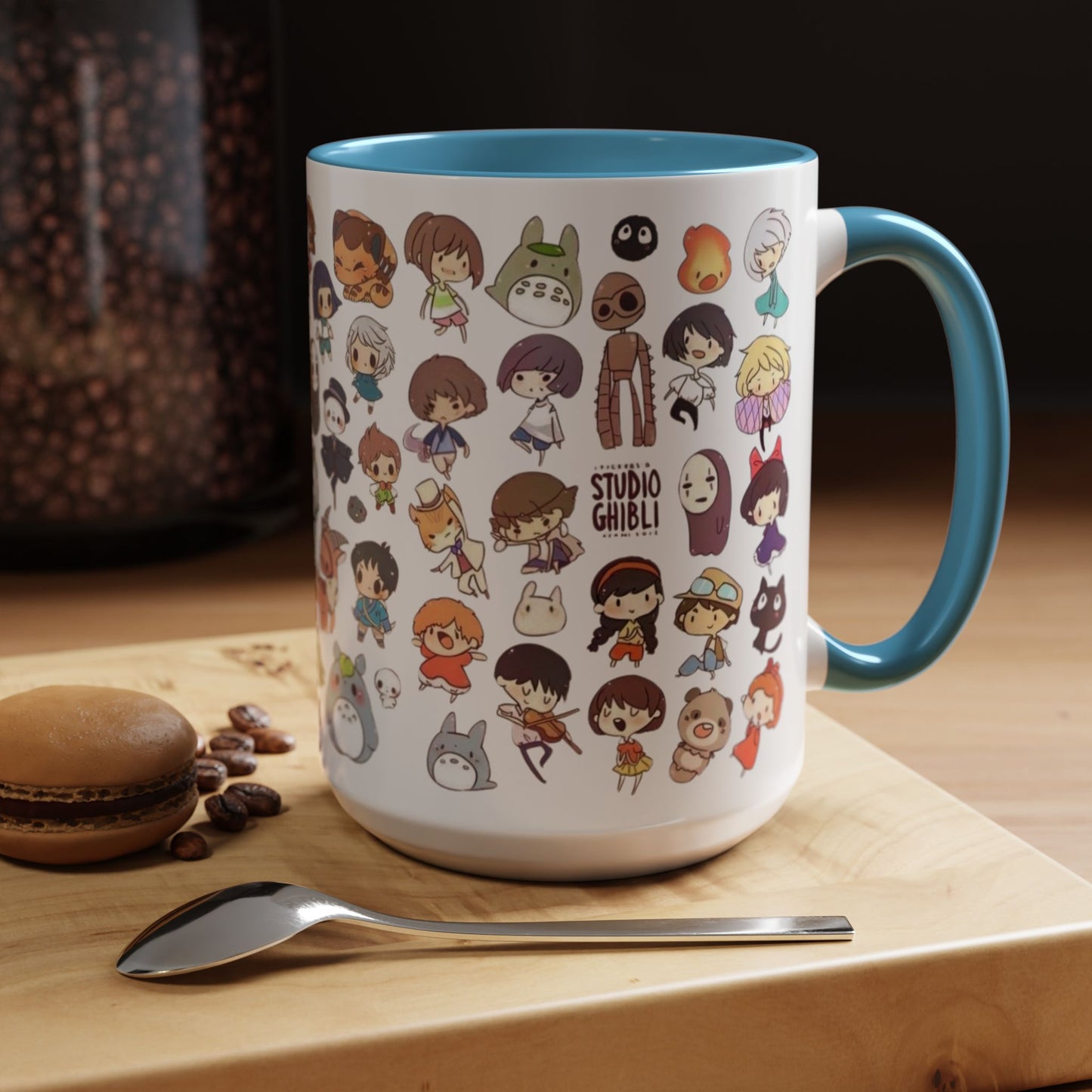 Studio Ghibli Chibi Characters Accent Mug – Color Handle Anime Cup – 11oz & 15oz Gift for Ghibli Fans