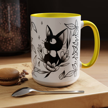 Jiji Cat Studio Ghibli Mug – 11oz & 15oz Accent Handle Coffee Cup – Cute Kiki’s Delivery Service Gift