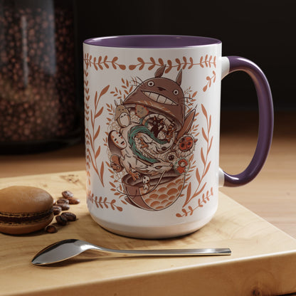 Totoro Matryoshka Accent Mug – 11oz & 15oz Studio Ghibli Inspired Coffee Cup with Color Handle