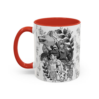 Princess Mononoke Black and White Accent Mug – Studio Ghibli Coffee Cup with Colored Handle – 11oz & 15oz Ceramic Anime Gift